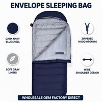 Sac de couchage enveloppant bleu marine avec doublure grise, imperméable, à larges épaulettes, pour camping, randonnée, extérieur, vente en gros, usine OEM