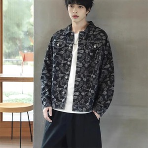 Veste en jean décontractée pour hommes High Street Spring Autumn Fashion Vintage Match Couple Jacket Nut Flower Pattern Outerwear - Product Image 3