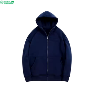 Sweat à capuche personnalisé uni avec poche et fermeture éclair en molleton bouclette surdimensionné en coton unisexe thermique et respirant - Product Image 3