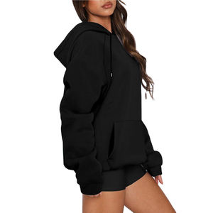 Sweat à capuche court en polaire surdimensionné pour femmes 100% coton de haute qualité imprimé décontracté avec logo avant pour l'automne et l'hiver - Product Image 2