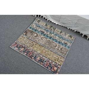 Vintage 2.7 X 2.8ft Beige Bleu Laine Tapis Classique Grande Surface Turc Tapis Patchwork Abstrait Rectangle Latex pour Couloir Utilisation - Product Image 4