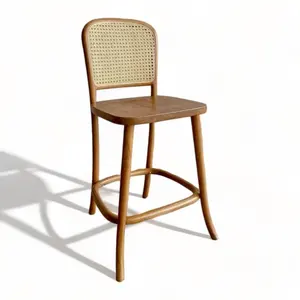 Kursi Bar minimalis, tempat duduk dengan tinggi untuk klub malam Modern kayu Solid tinggi, kursi Bar rotan untuk restoran Bar