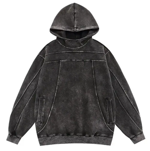 Vente en gros de sweat à capuche pour homme vintage surdimensionné 500Gsm respirant et lourd en polaire délavé à l'acide avec logo sur le devant longue longueur pour l'hiver - Product Image 6