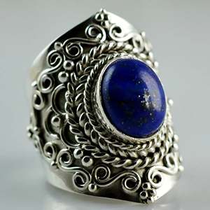 925 Sterling Silver Handmade Boho <b>Ring</b> Natural Blue Oval <b>Lapis</b> <b>Lazuli</b> Gemstone Bezel Setting Sagittarius Zodiac Jewelry Gift - Product Image 4