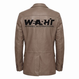 Abrigo de Cuero Genuino para Hombre, Blazer a la Medida, Piel de Oveja con Logotipo Grabado, Color Taupe - Product Image 2