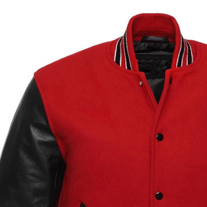 Diseño personalizado al por mayor 100% negro lana Varsity bombardero manga de cuero chaqueta de invierno de béisbol - Product Image 5