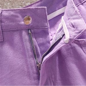 กางเกงยีนส์ขาสั้นเอวสูงสำหรับผู้หญิง, กางเกงยีนส์ขาสั้นทรงหลวมสีพื้นมีขอบถักย้อมสีล้วนสำหรับ2025 - Product Image 3