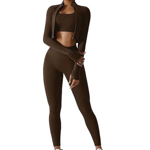 Conjunto de Yoga de 3 Piezas Personalizado para Mujer, Talla Grande, Cintura Elástica Delantera, Transpirable, Ligero, de Secado Rápido, 100% Algodón - Product Image 1