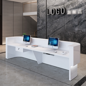 Curved High Gloss Reception Desk LED <b>Lighted</b> Front Counter Semi <b>Circle</b> MDF Countertop Commercial Desk For Hotel Lobby Hospital - Product Image 6