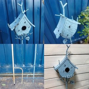 Rustic <b>Metal</b> Birdhouse Stake for Outdoor Garden Decor Farmhouse Bird House on <b>Pole</b> Stand Floral Pot & Planter Decorative Element - Product Image 3