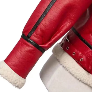Red Leather Bomber Jacket Stand Collar Zipper Closure Slim Fit Regular Length-Windproof Breathable Eco-Friendly Men's Winter - Product Image 4