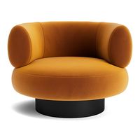 Fauteuil rond moderne avec revêtement en tissu et base en métal pour salon, style contemporain, chaise de détente
