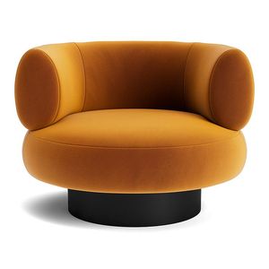 Fauteuil rond moderne avec revêtement en tissu et base en métal pour salon, style contemporain, chaise de détente - Product Image 3