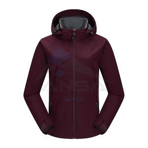 Veste Softshell Imperméable pour Femmes, Légère, Doublée de Polaire, Chaude, Veste d'Extérieur avec Capuche Amovible, Prune - Product Image 1