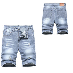 Pantalones cortos de mezclilla desgastados para hombre con logotipo personalizado a la venta 100% algodón casual patrón sólido ropa de calle Estilo Vintage - Product Image 1