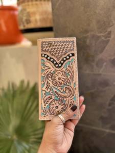 Cartera larga RFID de nuevo diseñador para hombre, estilo occidental turquesa, cuero tallado a mano, gran oferta, soporte para efectivo a la moda, regalo de nailon - Product Image 4