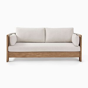 Sofá moderno de madera maciza de teca con cojines, cuerda de jardín, Color gris claro para muebles de exterior - Product Image 2