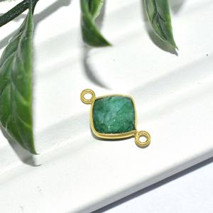 Connecteur de bélière émeraude 8 mm fait main, lien de pierre précieuse en bélière coussin, plaqué or, fournitures de bijoux, cadeau pour elle - Product Image 1