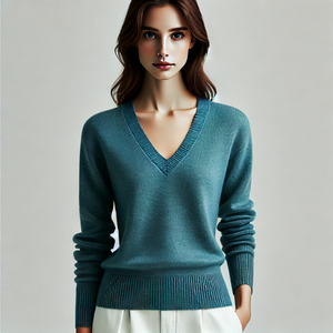 Pull en maille décontracté d'hiver pour femmes, en viscose/coton respirant, à col en V, en dentelle, en gros - Product Image 4