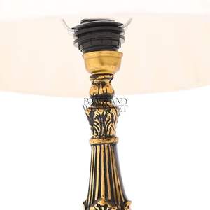 Antique brass <b>table</b> <b>lamp</b> with ornate base marble accent and elegant fabric <b>shade</b> <b>for</b> luxury classic interiors - Product Image 4