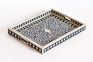 BANDEJA NATURAL Bandeja de servicio hecha a mano Incrustaciones de hueso de lujo Ramadán Desayuno Comida Fruta Café Té Bandeja decorativa a bajo - Product Image 6
