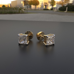 Avarta Bijoux Argent Sterling 0.30 Carat Chaque Princesse Cut Unisexe Solitaire Boucles D'oreilles - Product Image 4