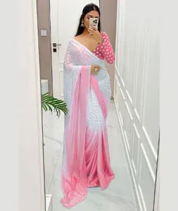 New Exclusive Nylon Chinon Silk and Heavy Chanderi silk with Jacquard work Mukesh work Saree with Different color and Blouse