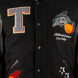 Gran oferta, chaquetas universitarias para hombre, manga de cuero abotonada, chaqueta universitaria de Color negro para hombre adulto con bordado de chenilla - Product Image 2