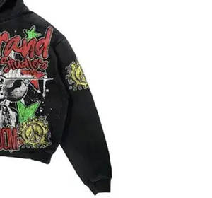 Sudadera con capucha con estampado de diamantes de imitación DTG DTF personalizada, ropa de calle de gran tamaño, sudadera de moda para hombres y mujeres, ropa informal - Product Image 3