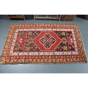 Vintage Rug, 3.2x5.2 ft Accent Rug, Red <b>Yellow</b> <b>Wool</b> Rug - Product Image 3