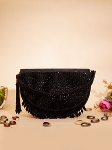 Bolso de Mano de Noche de Media Luna, Informal, Ecológico, Impermeable, con Cuentas de Perlas de Cristal Doradas de Resina, para Mujer, para Bodas y Fiestas - Product Image 2