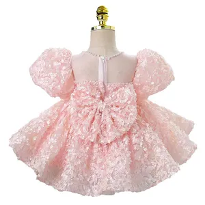 Wholesale Girls Tutu Dress Vintage Floral Pattern with Short Sleeves Mini Summer Dress for 6 Year Old Children