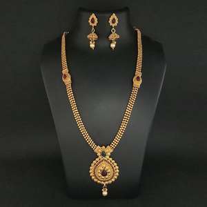 Kriaa 1109829B Conjunto de joyería fina Collar Haram de piedra granate y verde - Product Image 1