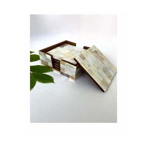Juego decorativo moderno de 4 posavasos cuadrados en forma de nácar con soporte Técnica de incrustaciones de 10cm para bebidas de café - Product Image 4
