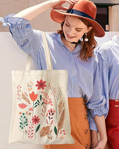 Regalos de viaje personalizados Algodón reciclado Bolsillo interior Cremallera Flor Estética Bolsa de lona Bolsas de compras - Product Image 5