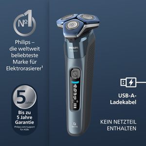 Rasoir électrique Philips S7000, rasoir électrique humide et sec bleu glacé avec tondeuse intégrée pliable, accessoire de tondeuse à barbe S7882/54 - Product Image 3
