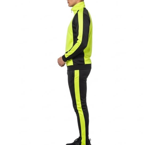 Ensemble de survêtement jaune fluo pour hommes, veste zippée respirante à manches raglan noires, ensemble de sport personnalisé - Product Image 3