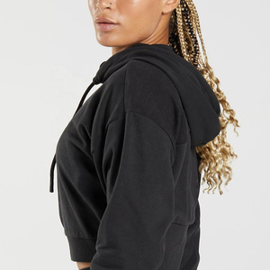Precio de fábrica Ropa de mujer Logotipo personalizado Manga larga Cremallera Sudadera con capucha Impresión Sudadera con capucha Sudaderas Mujeres Crop Top Sudadera con capucha - Product Image 2