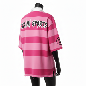 Premium 220 GSM Polyester Spandex Men Rugby <b>Shirt</b> <b>Pink</b> Striped Sublimation Print Custom Logo Team Wear moisture wicking - Product Image 5