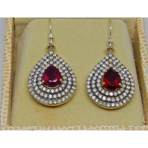 Pendiente Vintage de Plata de Ley 925 hecho a mano con piedras preciosas de rubí facetadas Regalo de diamante natural para ella-Modelo - Product Image 4