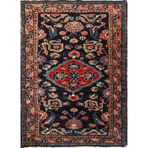 Alfombra de Lana Azul Anudada a Mano Aalam Paem-1546 para Entrada de Casa, Habitaciones Infantiles y Juveniles, con Diseño de Medallón, Rompecabezas, Rectángulo y Patrones Abstractos, Hecha a Mano - Product Image 1