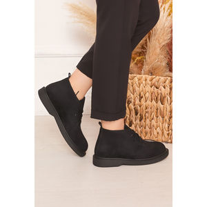Botas de Ante Negras para Mujer, con Cordones, hasta el Tobillo, Tacón Plano de 5 cm, Plataforma Alta, Estilo Vaquero, para Otoño e Invierno, Hechas de Algodón - Product Image 3