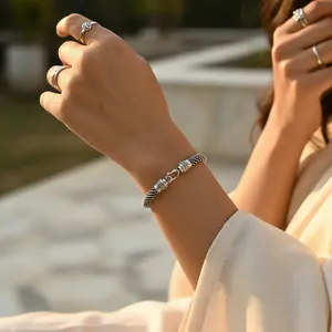 925 Silver Braided Chain <b>Bracelet</b> for <b>Men</b> & Women Trendy Hypoallergenic Gold Plated <b>Pearl</b> Daily Wear Gift - Product Image 3