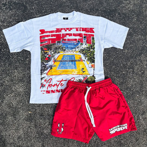 ชุดจับคู่เสื้อยืดและกางเกงขาสั้นสำหรับทุกเพศกำหนดเอง | ผ้าฝ้ายนุ่ม | เสื้อผ้าแนวสตรีทฤดูร้อน | สินค้าโรงงาน OEM ODM - Product Image 5