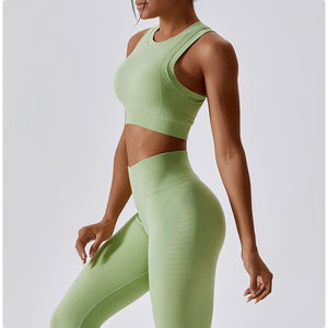 Ropa deportiva de Yoga personalizable para mujer, chaleco de Fitness ligero transpirable, mallas cortas, cintura elástica, patrón sólido personalizable - Product Image 3