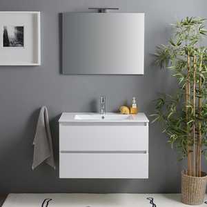 80cm High Gloss White <b>Wall</b>-Hung Bathroom Cabinet with 2 Drawers <b>Mirror</b> Baltimora Lamp Bathroom <b>Sets</b> - Product Image 2