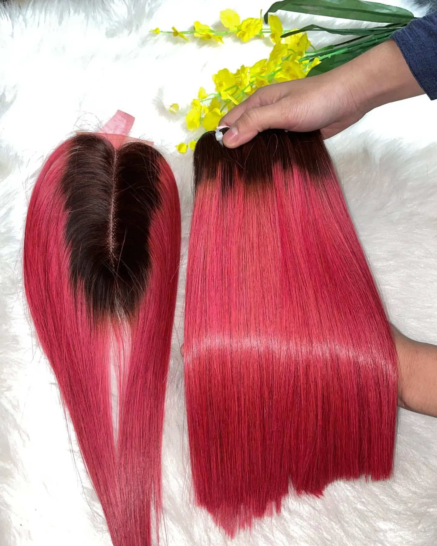 raw hair Remy Super Double Machine Weft Bone straight Pink High Quality Hair From Vietnam Manufacture