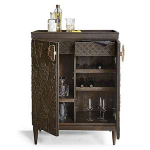 Mueble Modular para Sala de Estar de Madera Oscura con Diseños de Puertas Florales en Relieve, Estilo Rústico Moderno para Vinos y Licores, Disponible al por Mayor - Product Image 1