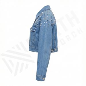 Veste en jean pour femme, unie, teinte unie, décontractée, vêtement d'extérieur d'automne, boutonnée, courte, élégante, streetwear, haut personnalisé - Product Image 3
