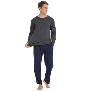 Abbigliamento Casual estivo set <span class=keywords><strong>pigiama</strong></span> in <span class=keywords><strong>cotone</strong></span> naturale 100% a righe pantaloni lunghi da uomo indumenti da notte comodi da uomo - Product Image 1